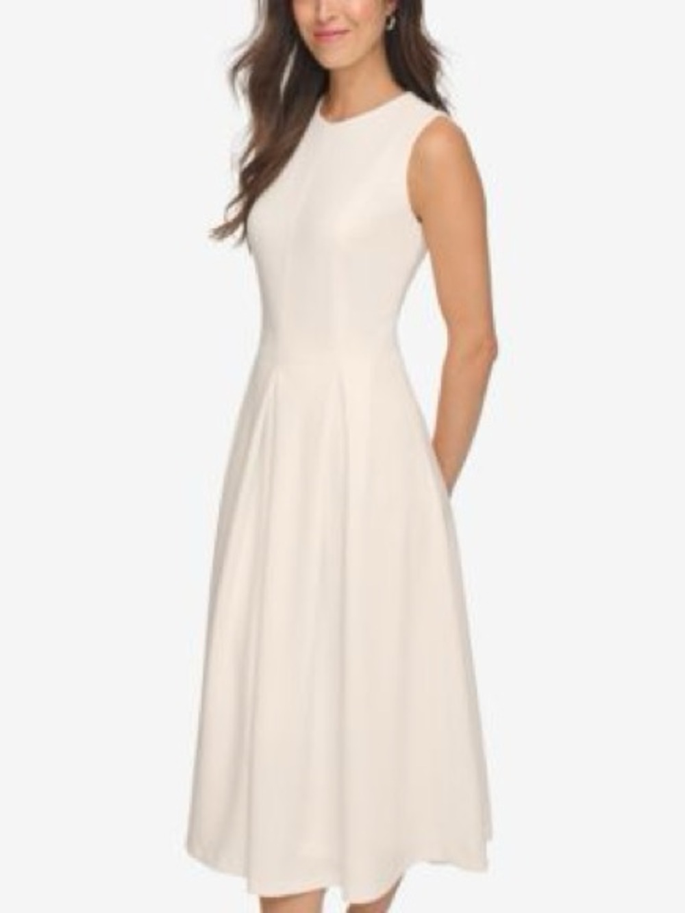 Sleeveless Cream Fit-and-Flare Dress